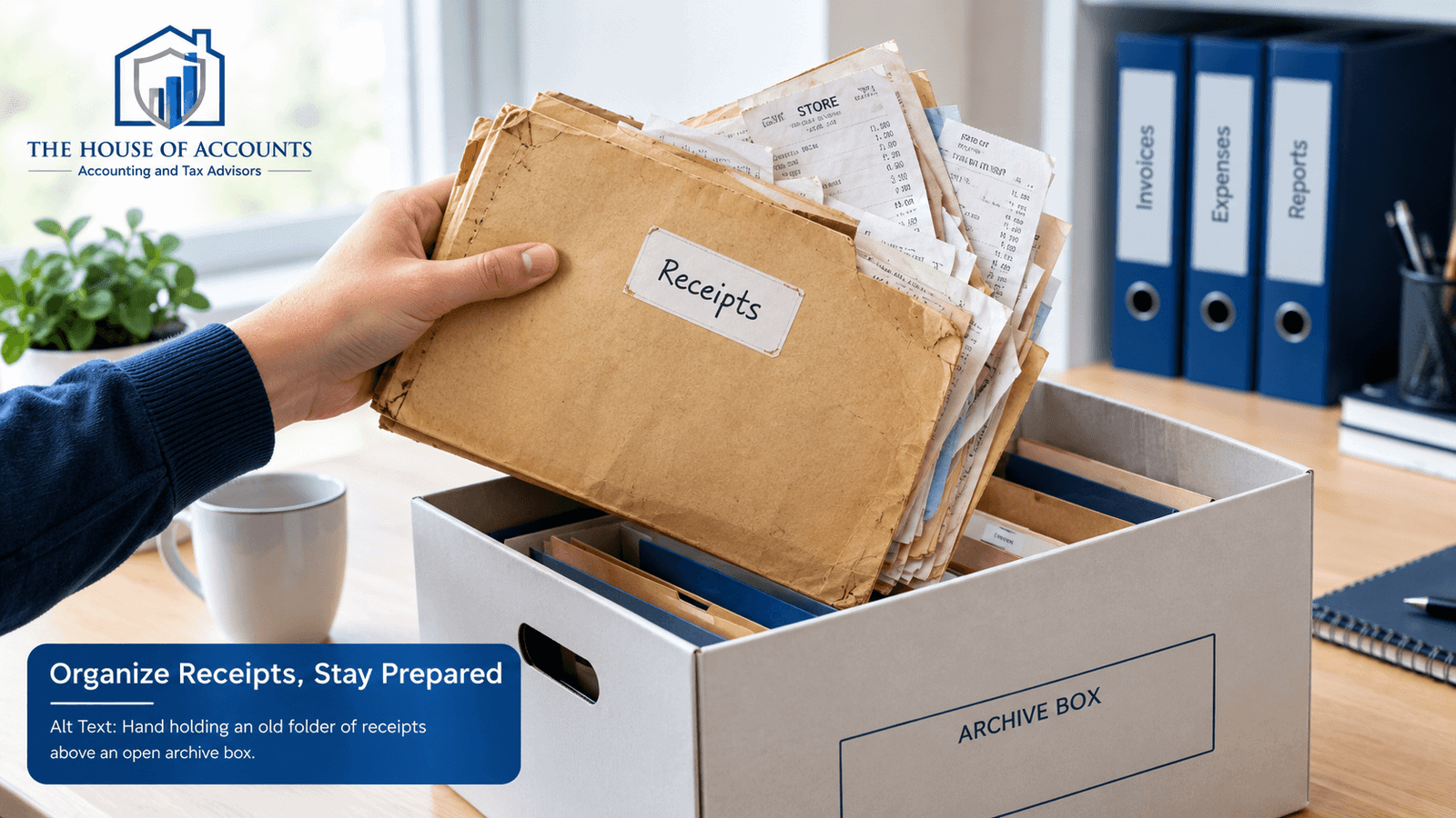 Records you may need to keep longer Hand lifting a folder of old receipts out of an archive box